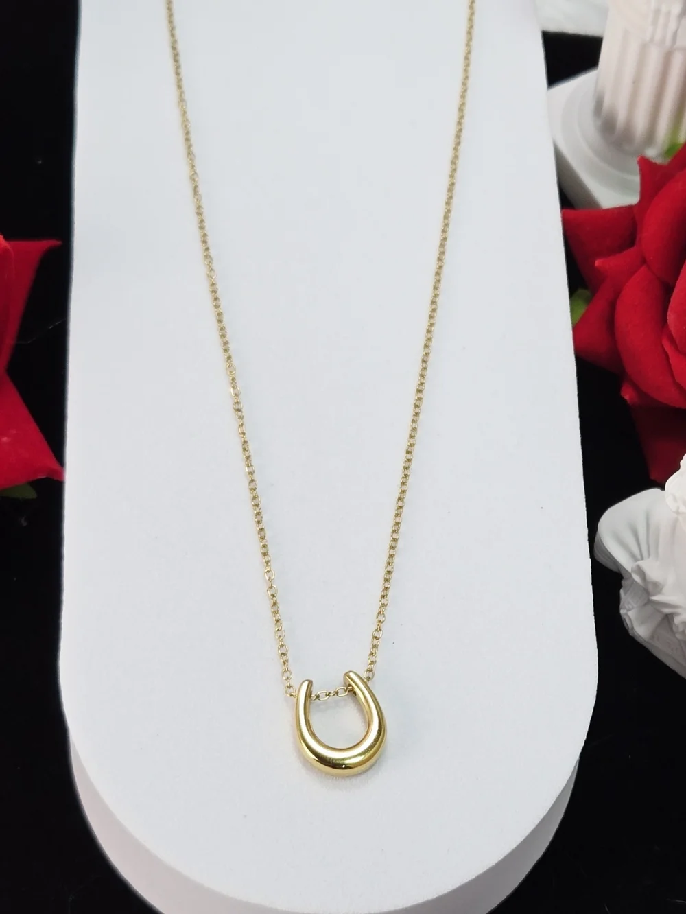 Equestrian Horseshoe Necklace Gold Snake Chain Stainless Steel Cowgirl Rodeo
